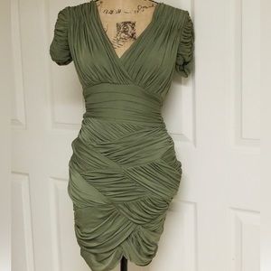 Halston Heritage Body Wrap Cocktail Dress in Sage
